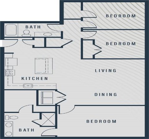 Floor plan for 3 beds, 2 baths, 1432 sqft