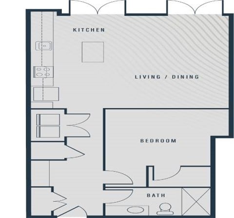Floor plan for 1 bed, 1 bath, 842 sqft