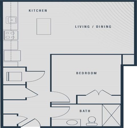 Floor plan for studio, 1 bath, 662 sqft