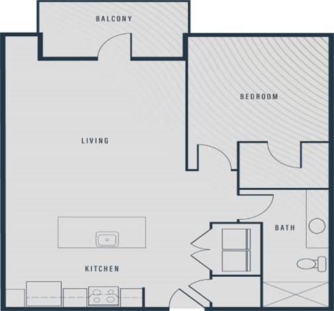 Floor plan for 1 bed, 1 bath, 805 sqft