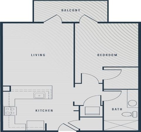 Floor plan for 1 bed, 1 bath, 698 sqft
