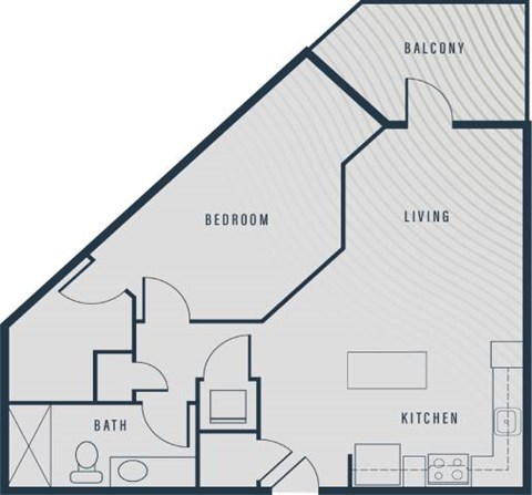 Floor plan for 1 bed, 1 bath, 740 sqft
