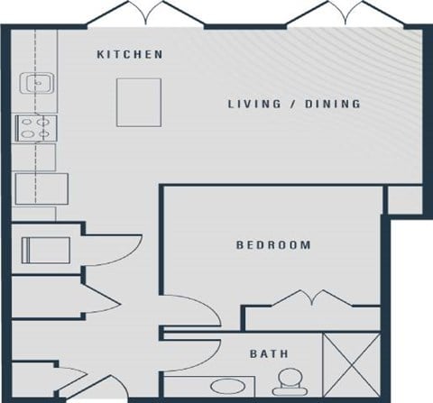 Floor plan for studio, 1 bath, 662 sqft
