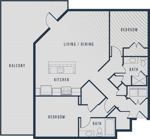 Floor plan for 2 beds, 2 baths, 1175 sqft