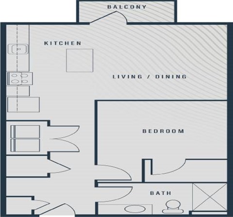 Floor plan for studio, 1 bath, 675 sqft