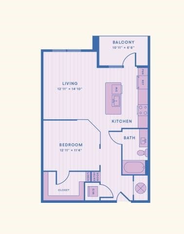 Floor plan for studio, 1 bath, 777 sqft