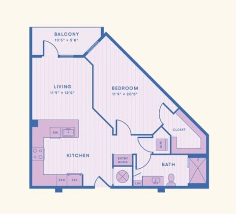 Floor plan for 1 bed, 1 bath, 807 sqft