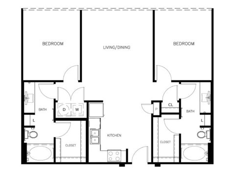 Floor plan for 2 beds, 2 baths, 1051 sqft