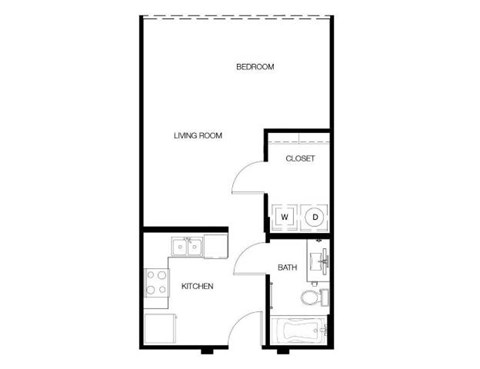 Floor plan for studio, 1 bath, 497 sqft