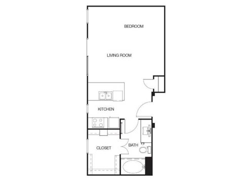 Floor plan for studio, 1 bath, 536 sqft
