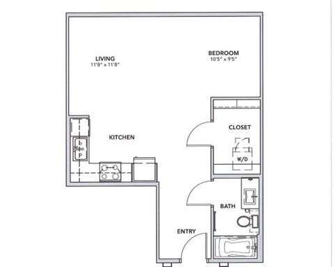 Floor plan for studio, 1 bath, 580 sqft