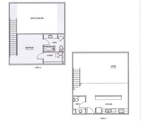 Floor plan for 1 bed, 1 bath, 1209 sqft