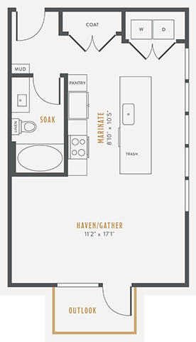 Floor plan for studio, 1 bath, 568 sqft