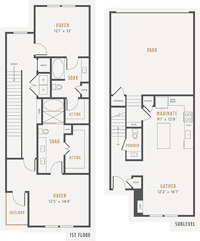 Floor plan for 2 beds, 2.5 baths, 1654 sqft