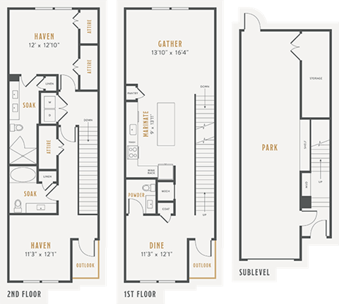 Floor plan for 2 beds, 2.5 baths, 1967 sqft