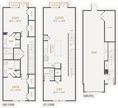 Floor plan for 2 beds, 2.5 baths, 1976 sqft