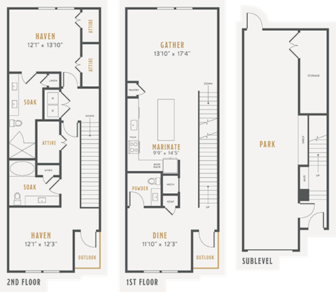 Floor plan for 2 beds, 2.5 baths, 2072 sqft