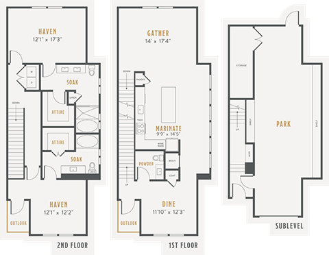 Floor plan for 2 beds, 2.5 baths, 2255 sqft