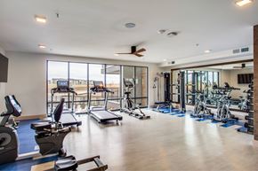 Denton apartment for rent - A spacious gym with treadmills at the Vista at Razyor Ranch in Denton Texas