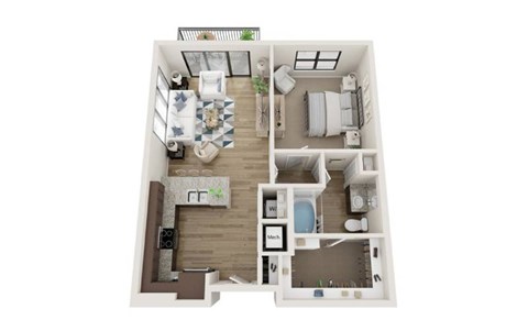 Floor plan for 1 bed, 1 bath, 781 sqft