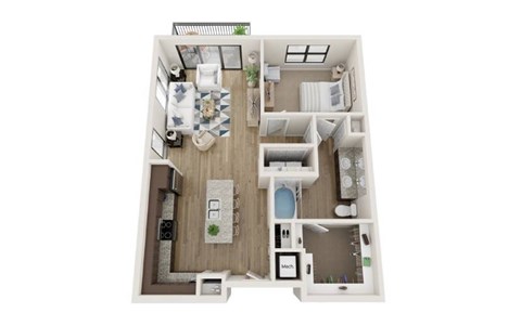 Floor plan for 1 bed, 1 bath, 823 sqft