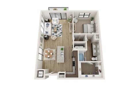 Floor plan for 1 bed, 1 bath, 900 sqft