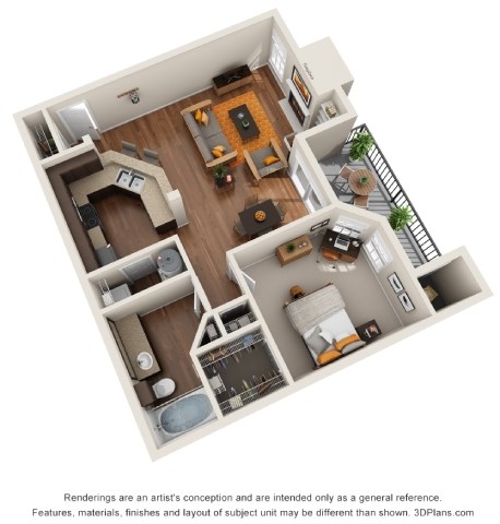 Floor plan for 1 bed, 1 bath, 787 sqft