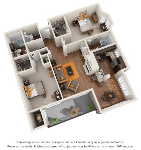 Floor plan for 2 beds, 2 baths, 1140 sqft