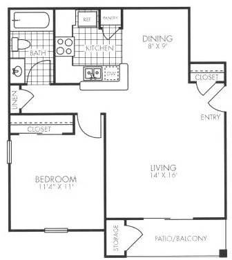 Floor plan for 1 bed, 1 bath, 627 sqft
