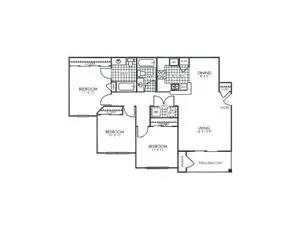 Floor plan for 3 beds, 2 baths, 1035 sqft