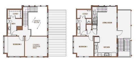 Floor plan for 2 beds, 2 baths, 1364 sqft