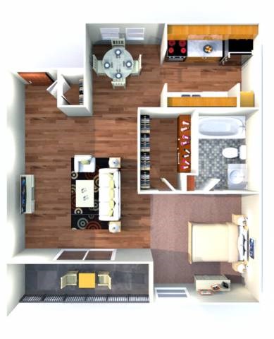 Floor plan for 1 bed, 1 bath, 525 sqft