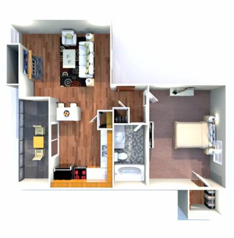 Floor plan for 1 bed, 1 bath, 575 sqft