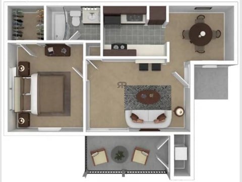 Floor plan for 1 bed, 1 bath, 566 sqft