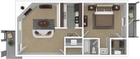 Floor plan for 1 bed, 1 bath, 657 sqft