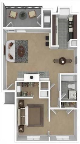 Floor plan for 1 bed, 1 bath, 827 sqft