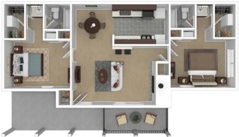 Floor plan for 2 beds, 2 baths, 946 sqft