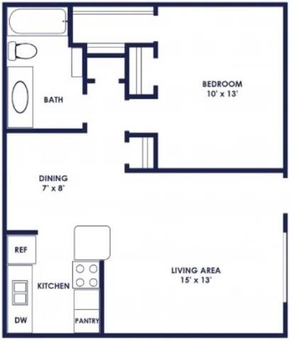 Floor plan for 1 bed, 1 bath, 660 sqft