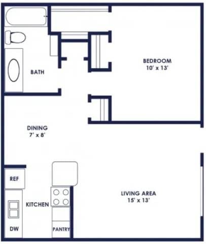 Floor plan for 1 bed, 1 bath, 660 sqft
