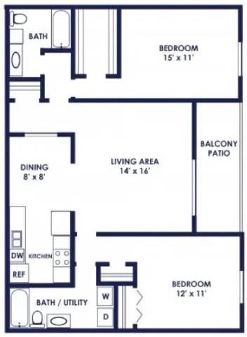 Floor plan for 2 beds, 2 baths, 1120 sqft