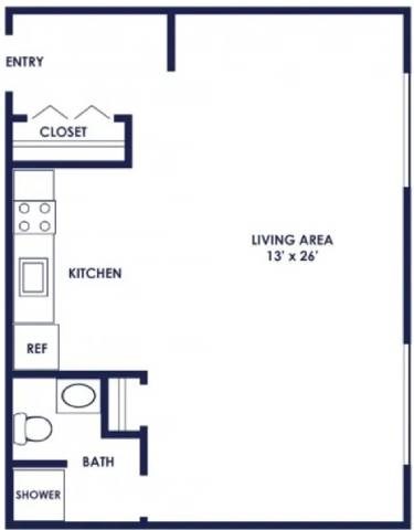 Floor plan for studio, 1 bath, 450 sqft