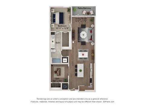 Floor plan for 1 bed, 1 bath, 1040 sqft