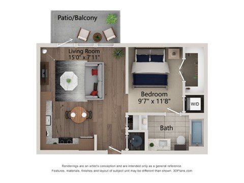 Floor plan for studio, 1 bath, 570 sqft