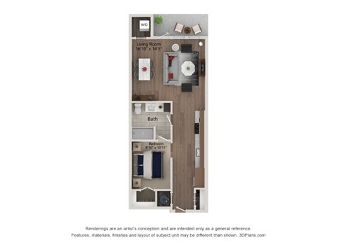 Floor plan for studio, 1 bath, 680 sqft