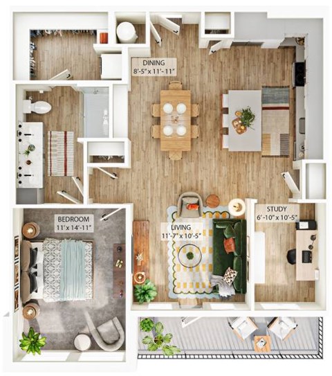 Floor plan for 1 bed, 1 bath, 930 sqft