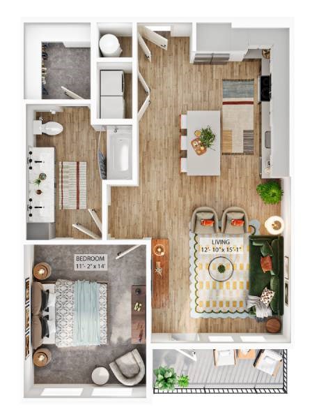 Floor plan for 1 bed, 1 bath, 810 sqft