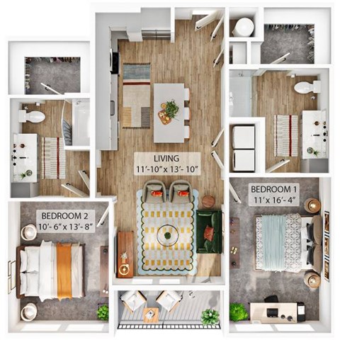 Floor plan for 2 beds, 2 baths, 1120 sqft