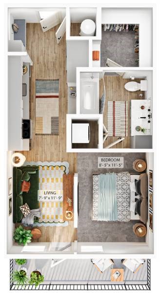 Floor plan for studio, 1 bath, 510 sqft