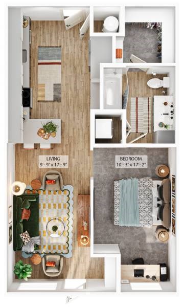 Floor plan for studio, 1 bath, 735 sqft