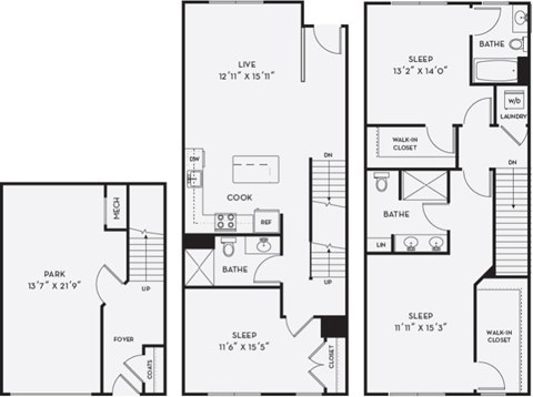 Floor plan for 3 beds, 3 baths, 1714 sqft
